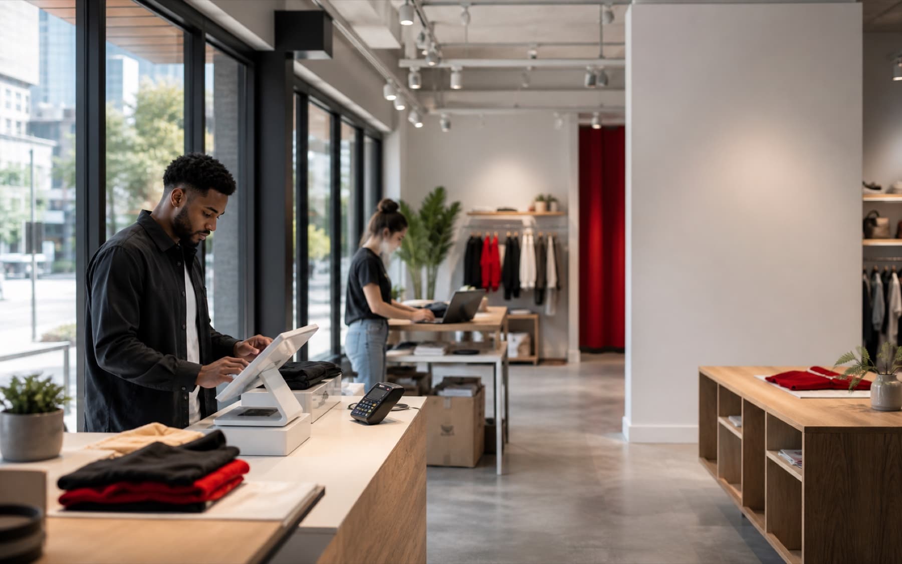 An Atlanta pop-up retail team preparing connected checkout and inventory tools