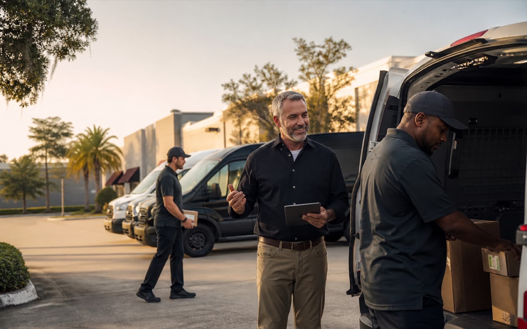A Savannah delivery supervisor coordinating drivers at the start of a route day