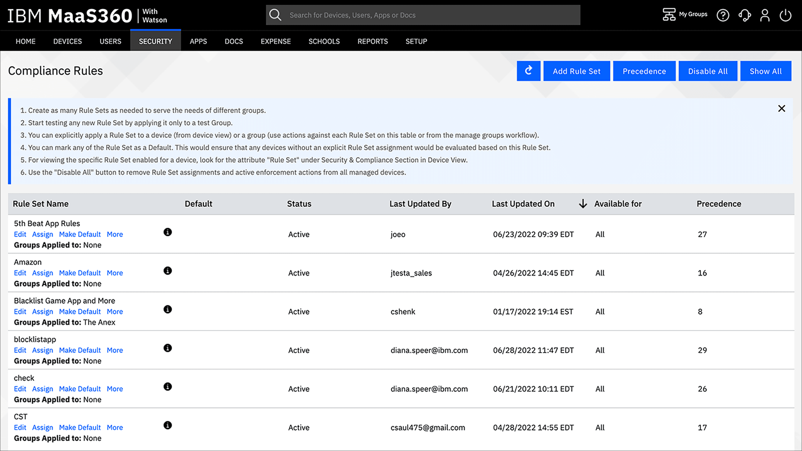 Official IBM MaaS360 mobile security policy interface