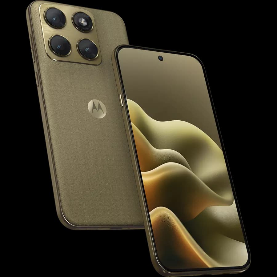 Motorola edge 2026 front and rear view in PANTONE Martini Olive