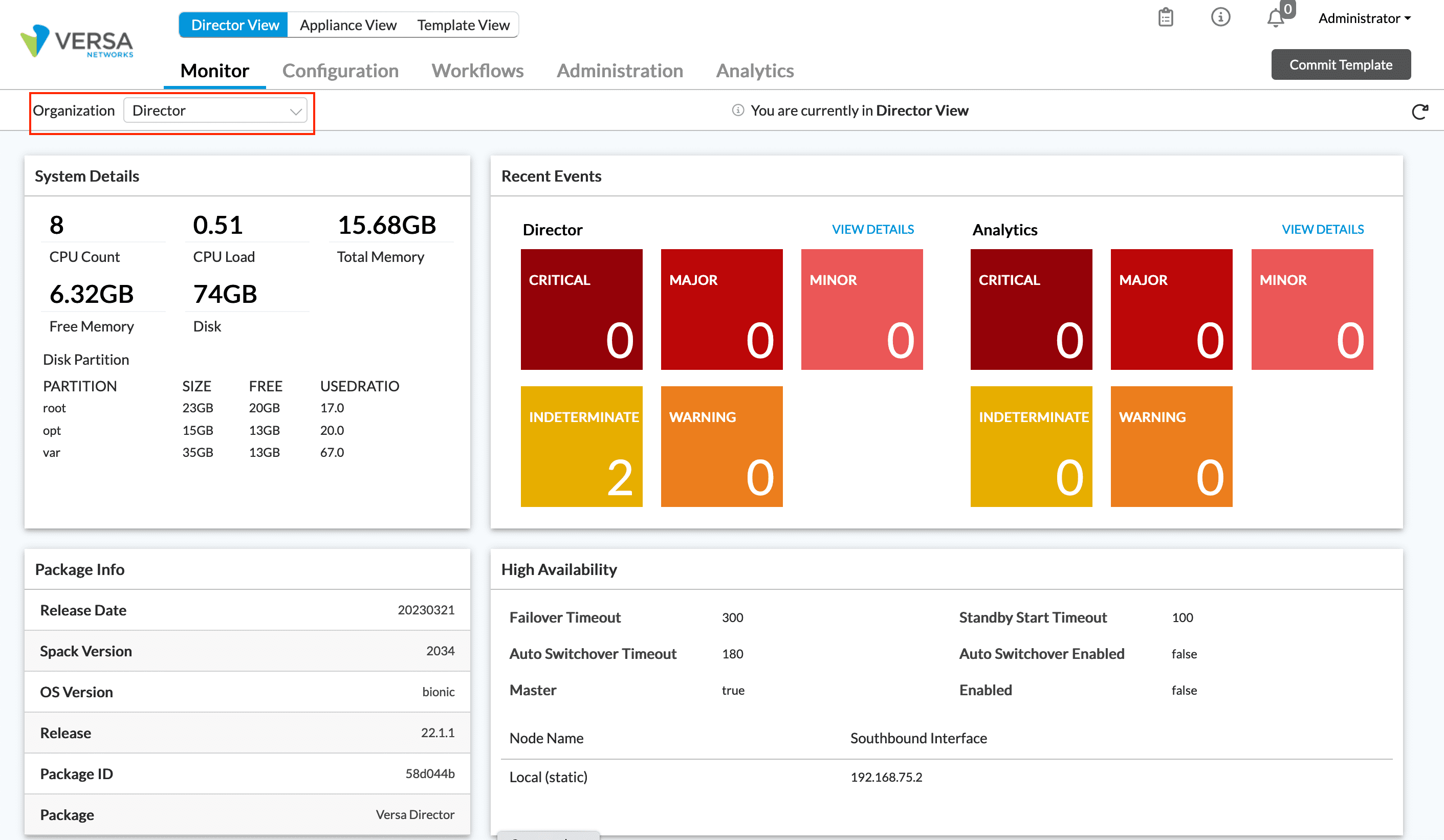 Official Versa Director monitoring dashboard