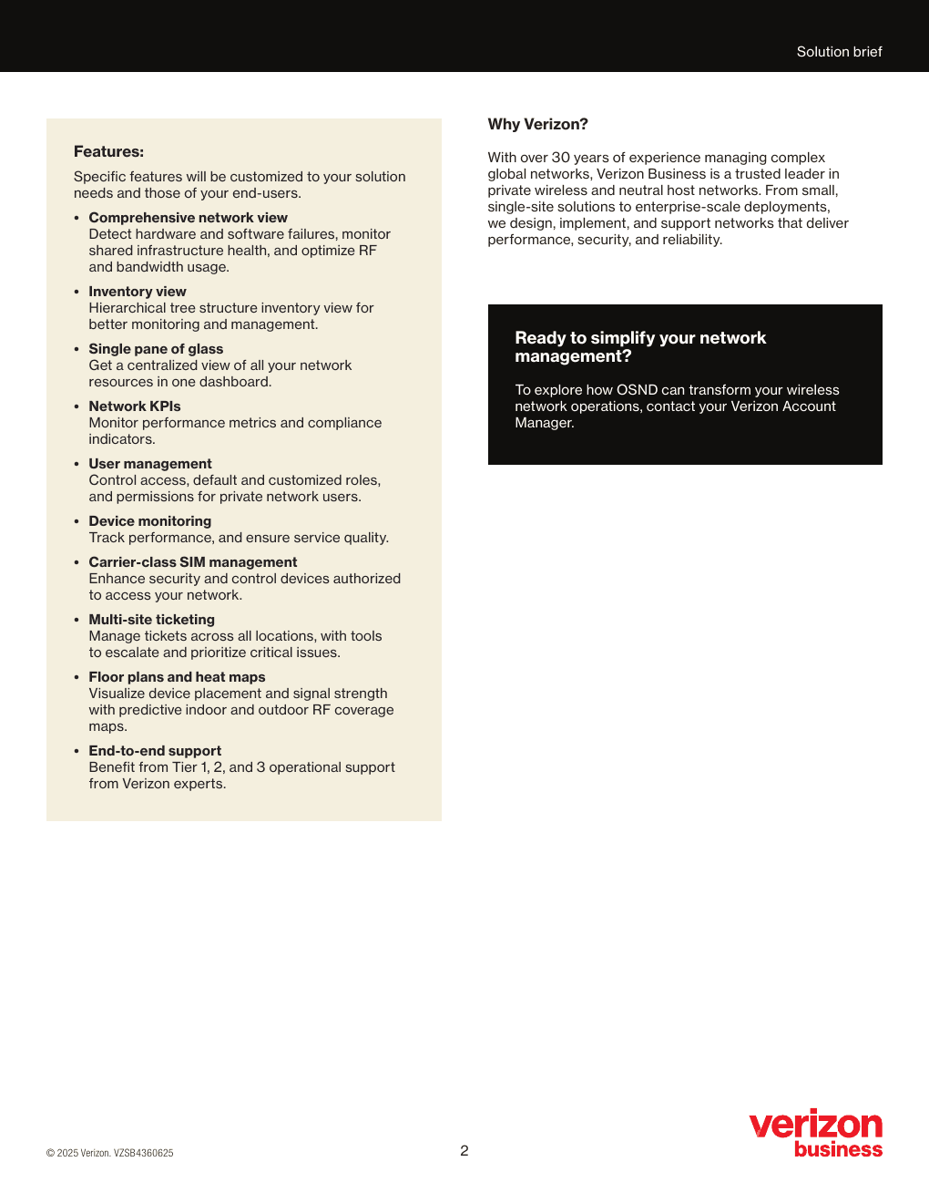 Official Verizon On Site Network Dashboard management features